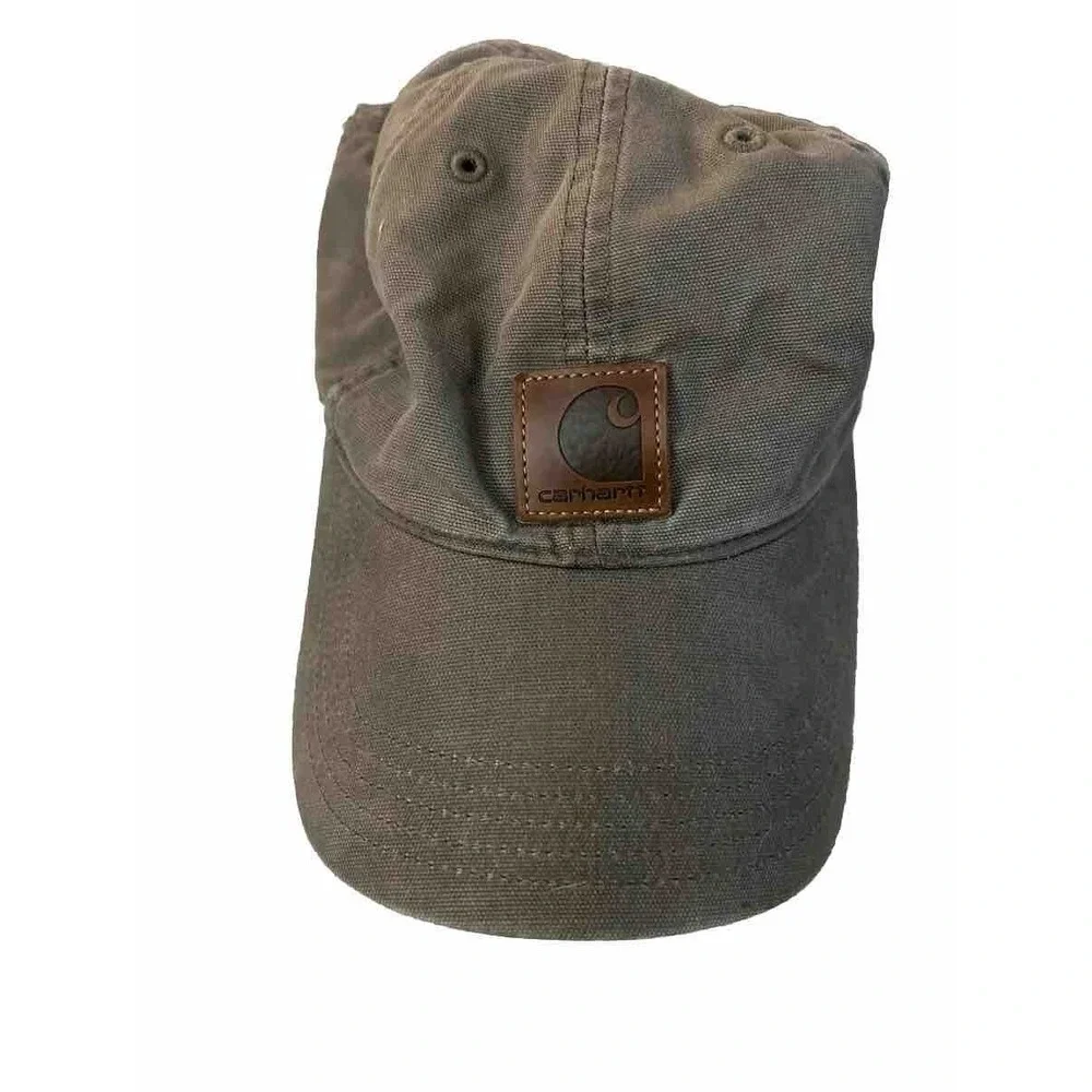 Carhartt Gray Cap Hat Brown Patch Logo Adjustable Back 100450